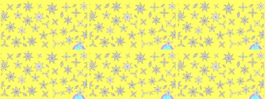 Tekstil, kumaş, kapaklar, duvar kağıtları, baskı, naylon, koleksiyon defteri, örgü, dekupaj için güzel bir eskiz. Küçük sarı ve beyaz renkte güzel bir besin torbası deseni, çiçekler. Millefleurlar.