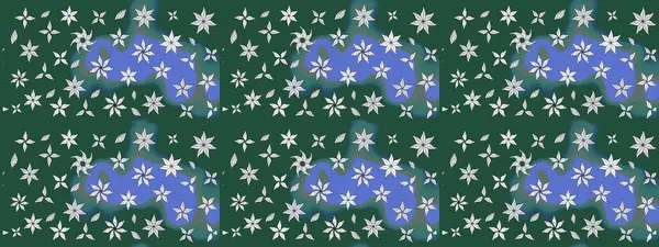 Yeşil ve mavi renkte çiçekler. Raster illüstrasyonundaki çiçek desenli çizim. Düz Çiçek Elementleri Tasarımı. Renkli Bahar Teması çizim şablonu.