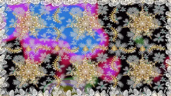 Barok tarzında altın çiçekli süs. Damask kusursuz yinelenen arkaplan. Gri renklerdeki altın element. Doku arkaplanı üzerine altın duvar kağıdı.