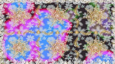 Çiçek deseni. Şık bir grafik desen. Gri renklerdeki altın elementler. Duvar kâğıdı barok, İspanyol kumaşı. Kusursuz raster arkaplanı.