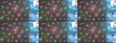 Ağaç dallı bahar çiçekleriyle desen, gri ve mavi renkler ve çiçek silueti. Raster deseni.