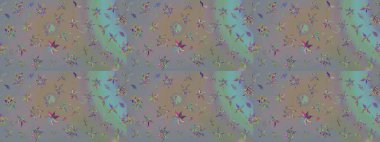 Raster illüstrasyonu. Gri ve bej renklerde bahar çiçekleri. Çiçek ve yapraklı karalama şeklinde Raster çiçek deseni.