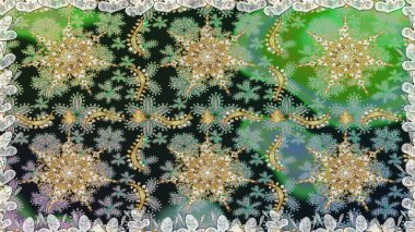 Klasik raster sarısı, kusursuz desen. Çiçek süsü kumaş deseni, cam, çiçek desenli altın elementli gri renkli metal..