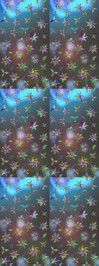 Renkli grunge, soyut arkaplanı kolomavi ve gri çiçeklerle süslüyor. Parmak izi, kumaş, duvar kâğıdı, tekstil için raster dokusu. Nakış desenli çiçek deseni..