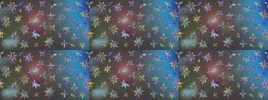 Kumaş desenli papatya çiçeği detayı. Mavi ve gri renkte çiçekler.