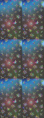 Eski usul. Renkli desenli eskiz deseni, gri ve mavi çiçekler ve dekoratif elementler. Kumaş, tekstil, duvar kağıdı baskısı için. Raster illüstrasyonu. Taslak arkaplan.