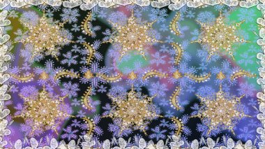 Süslü dantel iz sürücü. Çiçekli süslemeli, pürüzsüz bir desen. Doğu tarzında klasik tasarım öğesi. Tarafsız renkler üzerine geleneksel Arapça dekor. Duvar kağıdı için altın süslü illüstrasyon.