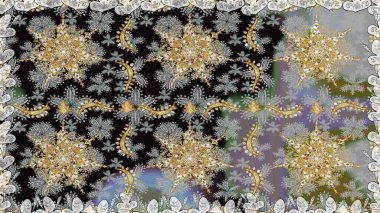 Raster oryantal süs. Gri renkli ve altın elementli altın desenli. Barok tarzında kusursuz bir doğulu süsü. Geleneksel klasik altın desen.