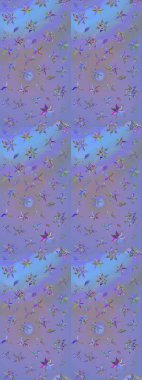 Klasik çiçek tasarımı elementleri. Mor ve mavi kıvırcık çiçekler mor ve mavi renklerde şekillenir. Raster illüstrasyonu.