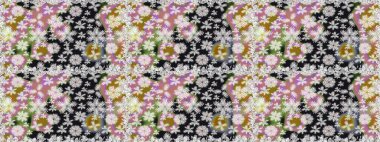 Çiçek açan parlak kolaj çiçekleri nötr. Çiçek tasarımı için inanılmaz bir kolaj cenneti tarzı. Çiçekli zambaklar dikişsiz arkaplan.