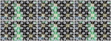 Raster illüstrasyonu. Kusursuz çiçek deseni. Gri renkli Asya tekstili.