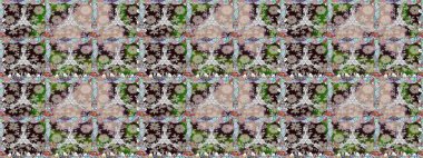 Raster illüstrasyonu. Tarafsız renklerde Asya tekstil tarzında. Kusursuz çiçek deseni.