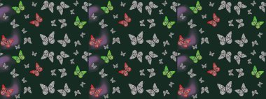 Mavi arka planda renkli kelebeğin çizim şekli. Karala, karala, karala. Mavi renkli resim. Raster..