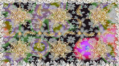 Kusursuz altın desen. Gri renkli ve altın elementli altın desenli. Raster doğulu süsü.