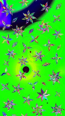 Eskiz arkaplan modeli. Yeşil ve mavi renkli yapraklı yabani çiçekler. Raster illüstrasyonu. Suluboya, elle çizilmiş.