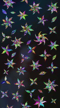 Raster illüstrasyonu. Taslak desenli, modaya uygun kumaş deseni. Renkli Bahar Teması eskiz kalıbı. Düz Çiçek Elementleri Tasarımı. Şirin çiçek elementleri..