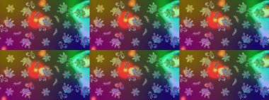 Yapraklı çiçekler ve kahverengi renkli papatya çiçekleri. Eskiz arkaplan modeli. Raster - stok.