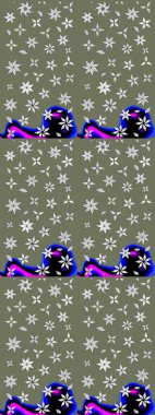 Varicologreen ve siyah raster çizimi. Bir sürü yeşil ve siyah soyut çiçekli tropik eskiz deseni. Küçük çiçekte sevimli çiçek deseni var..