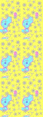 Çiçekleri, deniz kabukları, mandalaları ve suluboya efektleriyle donanma geçmişi. Eskiz modeli etnik tasarım. Yatak çarşafları, ceket, paket tasarımı, kumaş ve moda kavramları için tekstil baskısı.