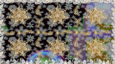 Kusursuz kıvırcık saçlar. Raster altın desen. Doğulu stil, altın elementlerle birlikte gri renklerde altın desenli arabesk yapar..