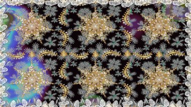 Süslü raster dekorasyonu. Gri renkli ve altın elementli altın desenli. Barok tarzında duvar kağıdı tasarımı için kusursuz damaske deseni arkaplanı.