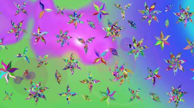 Küçük çiçekli yay deseni çiz. Suluboya tarzında mor ve yeşil renkler üzerinde. Raster illüstrasyonu.