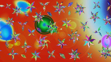 Çiçeksel çizim kalıbının yansıması. Vadinin çiçekleri turuncu ve kırmızı renklerde.