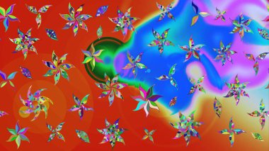 Renkli Bahar Teması eskiz kalıbı. Raster illüstrasyonu. Chichi 'nin kumaş kalıbını çiz. Düz Çiçek Elementleri Tasarımı. Çiçek deseni.