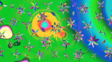 Raster illüstrasyonu. Suluboya çiçekli çiçek deseni. Yeşil ve mavi renkli güzel tekstil..