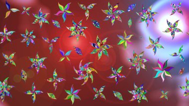 Parlak renkli çiçekleri ve kahverengi ve kırmızı renkte yaprakları olan harika bir çiçek deseni. Modern çiçek arkaplanı. Moda baskıları için zarif bir şablon. Halk stili.