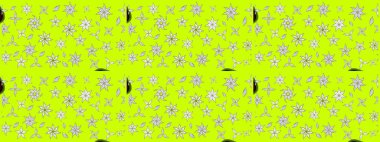 Yeşil ve beyaz, yeşil ve beyaz. Retro tekstil tasarım koleksiyonu. 1950-1960 motifleri. Çiçekli ipek eşarp. El çizimi çiçek elementleri ile soyut çizim raster deseni.