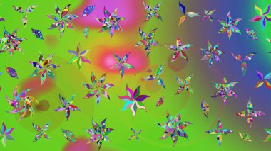 Düz Çiçek Elementleri Tasarımı. Yeşil ve mor renkli çiçekler. Güzel çiçek deseni. Renkli Bahar Teması çizim şablonu.