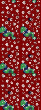 Kumaş desenli papatya çiçeği detayı. Kırmızı ve nötr renkte çiçekler.