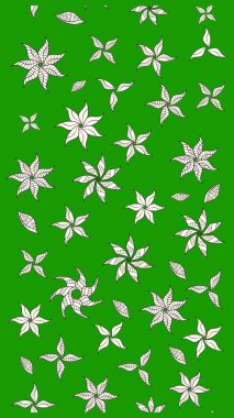 Raster Floral Illustration, Asyalı tekstil. Yeşil ve nötr renklerdeki etnik çiçeklerle zarif eskiz deseni.