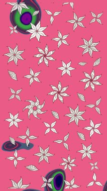 Varicolopink ve nötr raster çizimi. Küçük çiçekteki sevimli çiçek deseni. Birçok pembe ve nötr soyut çiçekli tropik çizim deseni.