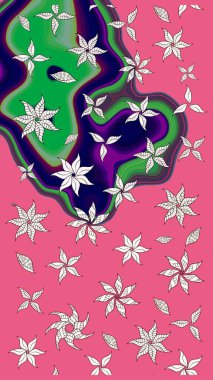 Raster illüstrasyonundaki çiçek desenli çizim. Pembe ve yeşil renkte çiçekler.