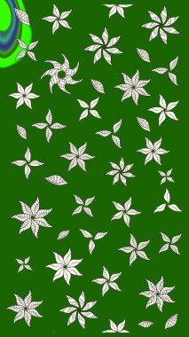 Raster illüstrasyonu. Yumuşak, yeşil ve nötr renklerde bahar çiçekleri. Patlayan çiçekler soyut olarak yerleştirilmiş. Raster deseni.