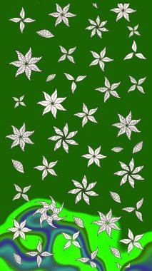 Renkli Yaz Temalı eskiz kalıbı. Raster Illustrasyon 'daki Çiçek Deseni' nin son moda çizimi. Düz Çiçek Elementleri Tasarımı. Yeşil ve nötr renkte çiçekler.