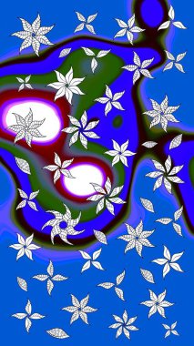 El çizimi çiçek çizimi deseni (fayans). Şirin çiçekli, desenli, mavi ve nötr renklerde renkli bir eskiz deseni. Tekstil için suluboya çizim deseni.