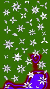 Yeşil ve nötr renklerde çiçekler. Renkli Bahar Teması eskiz kalıbı. Düz Çiçek Elementleri Tasarımı. Raster illüstrasyonunda çiçek deseni çizimi.