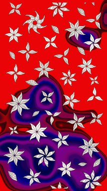 Raster illüstrasyonu. Kırmızı ve mavi renkli şirin tekstil tarzında. Çiçek duvar kâğıdı. Renkli çizim kalıbı. Çiçek arka planı.