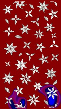 Raster illüstrasyonu. Çiçek desenli eskiz, darbeler, sıçramalar, yaz çiçekleri. Kırmızı ve nötr renkte çiçekler.