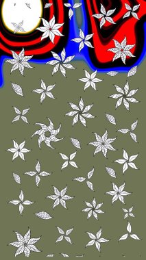 Çiçekli karalama şeklinde Raster çiçek deseni. Yeşil ve beyaz renkli çiçekler. Nazik, sevimli çiçek arkaplanı..