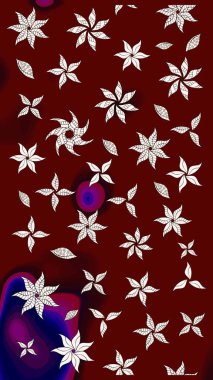 Kırmızı ve kahverengi renkte etnik çiçeklerle süslenmiş zarif bir eskiz şekli. Raster Çiçek İllüstrasyon Şirin Tekstil.