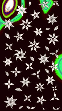 Raster illüstrasyonu. El çizimi. Çiçekli, yapraklı, çiçek desenli çizim..