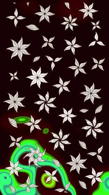 Raster illüstrasyonundaki çiçek desenli çizim. Siyah ve kahverengi renkte çiçekler.