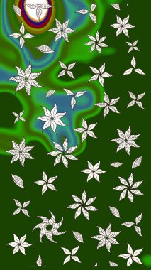 Yeşil ve nötr renklerde. Raster illüstrasyonu. Çiçekli güzel suluboya desen.