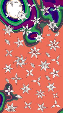 Karalama çiçekleri çizim kalıbı. Raster deseni. Sanat, turuncu ve nötr tarzda çiçeklere ilham verir ve geride iz bırakır. Turuncu ve nötr el çizimi desen.