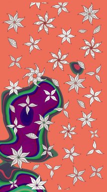 Çiçekler turuncu ve nötr renklerde. Renkli Bahar Teması eskiz kalıbı. Düz Çiçek Elementleri Tasarımı. Çiçekli çiçek deseni, suluboya. Raster illüstrasyonu.