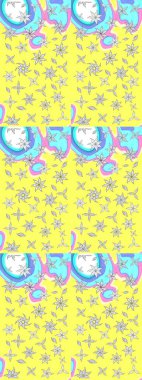 Sarı ve mavi renkte çiçekler. Raster düz çiçek çizim deseni. Tasarım hediye paketi, tebrik kartları, posterler ve afiş tasarımı.